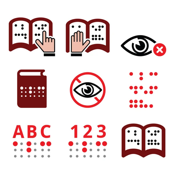 Blind people, Braille writing system icon set — 图库矢量图片