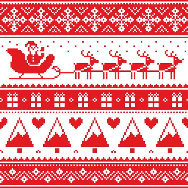 Jersey de Navidad o suéter patrón rojo sin costuras con Santa y renos — Vector de stock