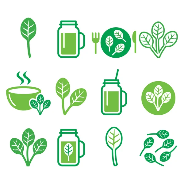 Spinach, healthy food icons — Stock Vector