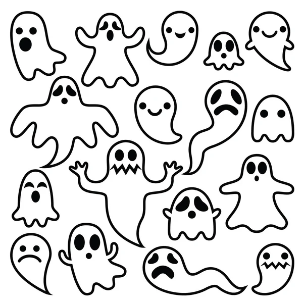 Страшный дизайн призраков, иконки персонажей Хэллоуина — стоковый вектор