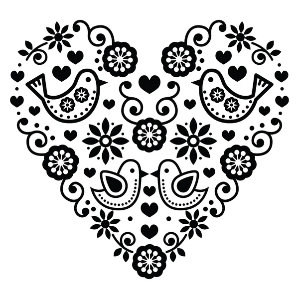 Lidové umění Valentýn srdce - láska, svatba, přání k narozeninám — Stockový vektor
