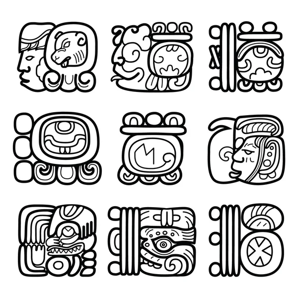 Glyphes mayas, système d'écriture et conception vectorielle languge — Image vectorielle