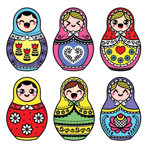 Kawaii linda muñeca rusa anidando - Matryoshka — Archivo Imágenes Vectoriales