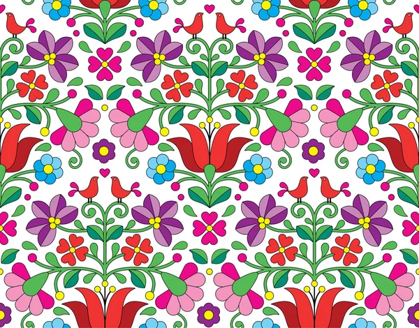 Kalocsai floral emrboidery seamless pattern - Hungarian folk art background — Stock Vector