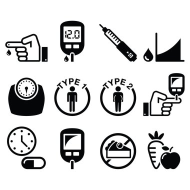 Diyabet hastalığı, sağlık Icons set 