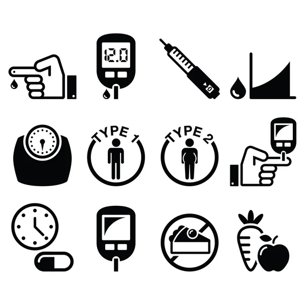 Enfermedad de la diabetes, conjunto de iconos de salud — Vector de stock