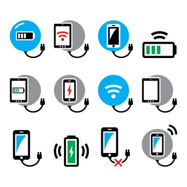  Kablosuz tuş takımı smartphone veya tablet Icons set için şarj 