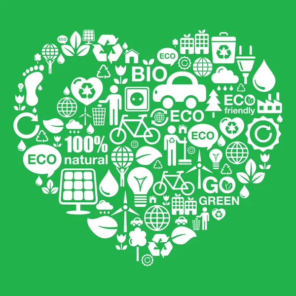Eco verde sfondo a forma di cuore - ecologia, concetto di riciclaggio — Vettoriale Stock
