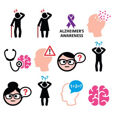 Yaşlılar sağlık - Alzheimer hastalığı ve demans, bellek kaybı Icons set
