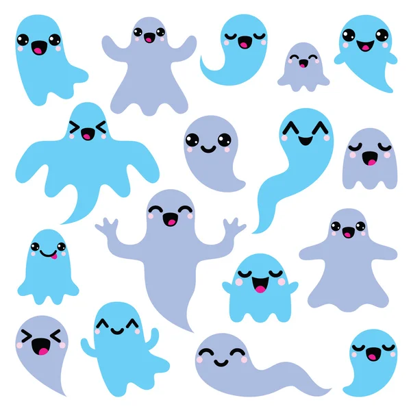 Conception de personnages fantômes mignons Kawaii - concept d'Halloween — Image vectorielle