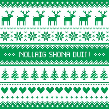 Nollaig Shona Duit - Merry Christmas in Irish pattern, greetings card  clipart