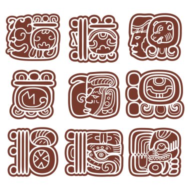 Mayan glyphs, writing system and languge vector design     clipart
