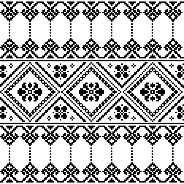 Ukrainian or Belarusian folk art black floral embroidery pattern or print — Stock Vector