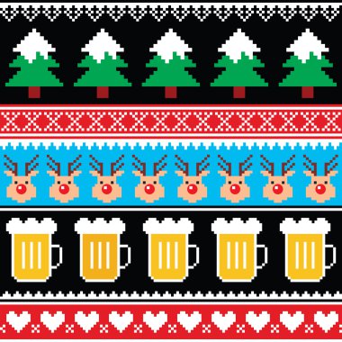 Noel jumper ya da kazak bira, Ren geyiği ve ağaçları ile seamless modeli   