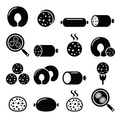 Siyah puding sosis, yahni, beyaz puding Icons set 