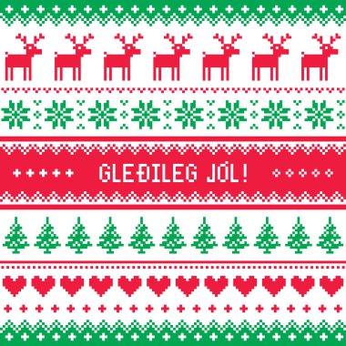Gledileg Jol - Merry Christmas İzlanda desen, tebrik kartı 