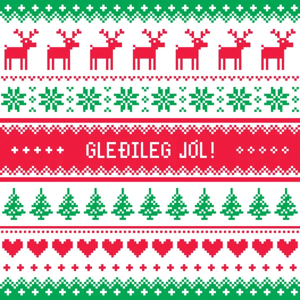 Gledileg Jol - god jul i isländsk mönster, hälsningar kort — Stock vektor