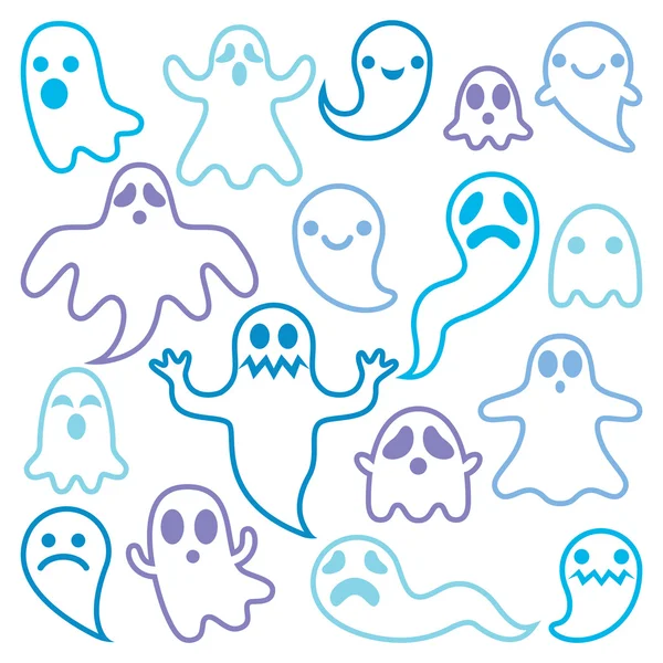 Fantasmi spaventosi design, set di icone di personaggi di Halloween — Vettoriale Stock