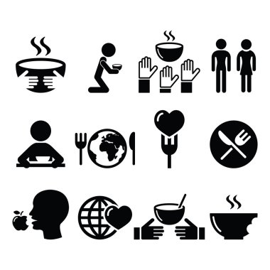 Açlık, açlık, yoksulluk Icons set 