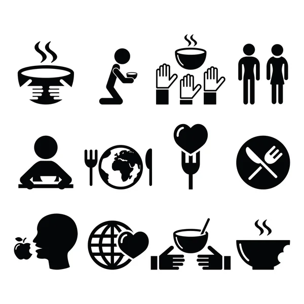 Hunger, starvation, poverty icons set — Stock Vector