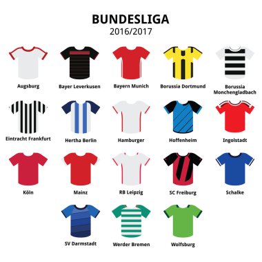 Bundesliga jerseys 2016 - 2017, German football league icons  clipart