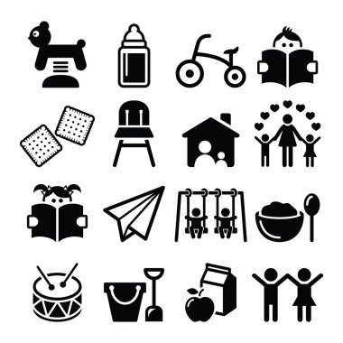 Bebek veya toddler kreş veya bakım Icons ayarla 