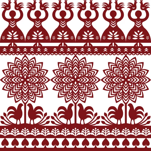 Sömlös polsk folkkonst mönster Wycinanki Kurpiowskie - Kurpie Papercuts — Stock vektor