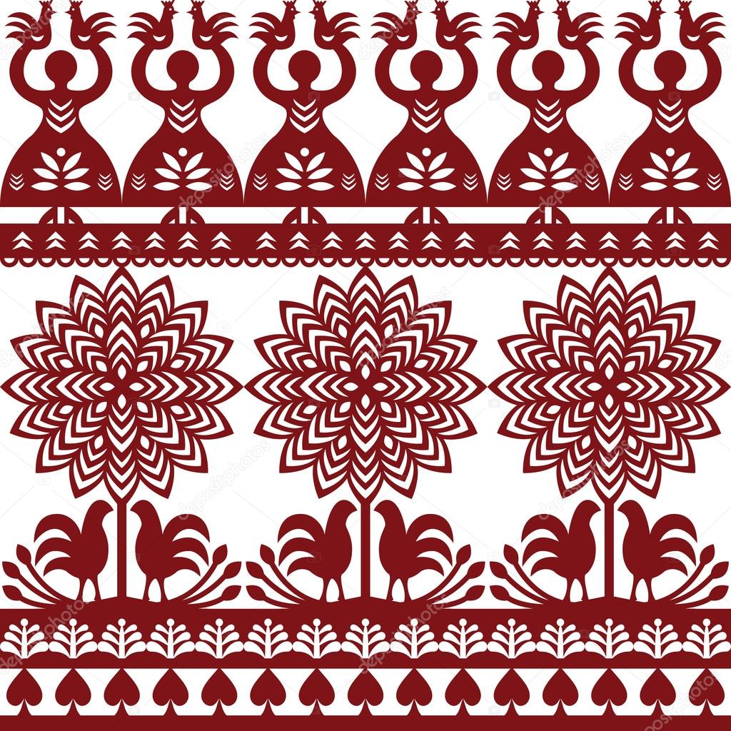 Seamless Polish folk art pattern Wycinanki Kurpiowskie - Kurpie Papercuts