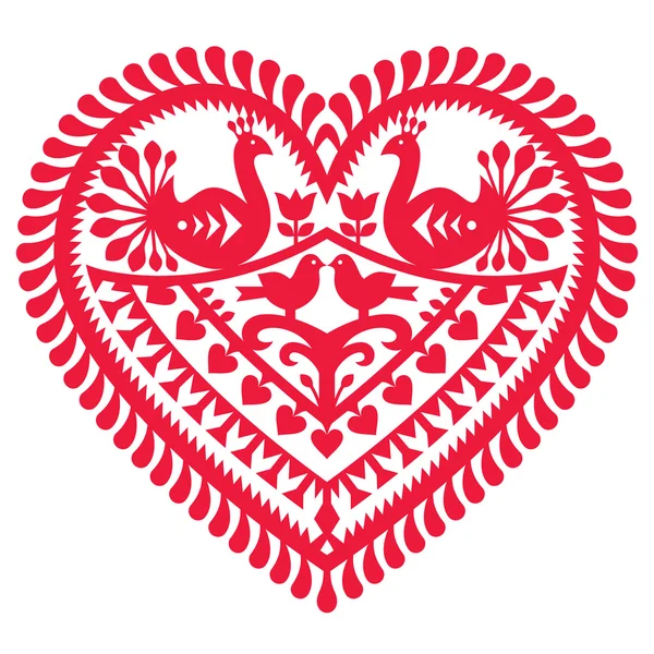 Poolse volkskunst patroon voor Valentijnsdag - Wycinanki Kurpiowskie (Kurpie Papercuts) — Stockvector