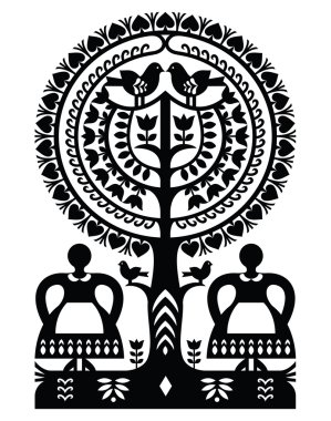 Lehçe tek renkli Halk sanat desen Wycinanki Kurpiowskie - Kurpie Papercuts