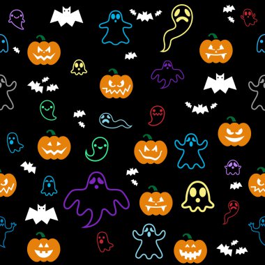 Sorunsuz Cadılar Bayramı hayalet, yarasalar, kabaklar desen siyah