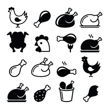 Tavuk, kızarmış tavuk budu - gıda Icons set 