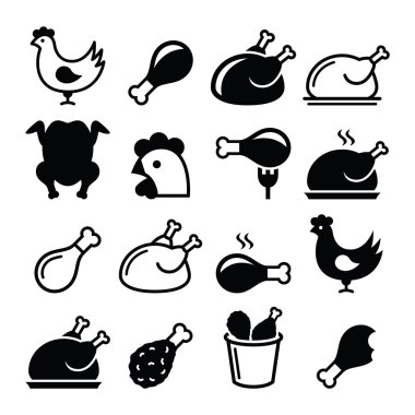 Chicken, fried chicken legs - food icons set  clipart