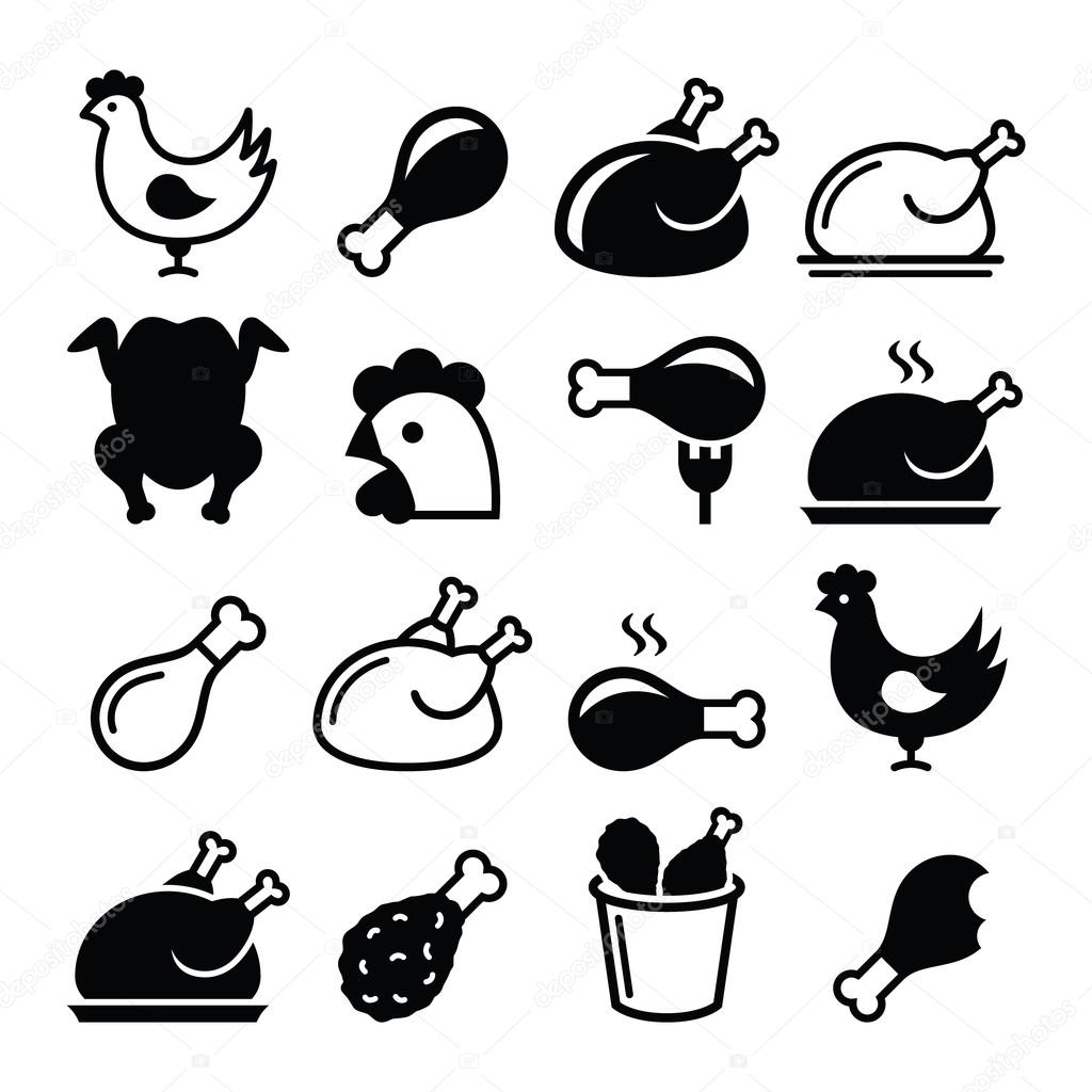 Chicken, fried chicken legs - food icons set 