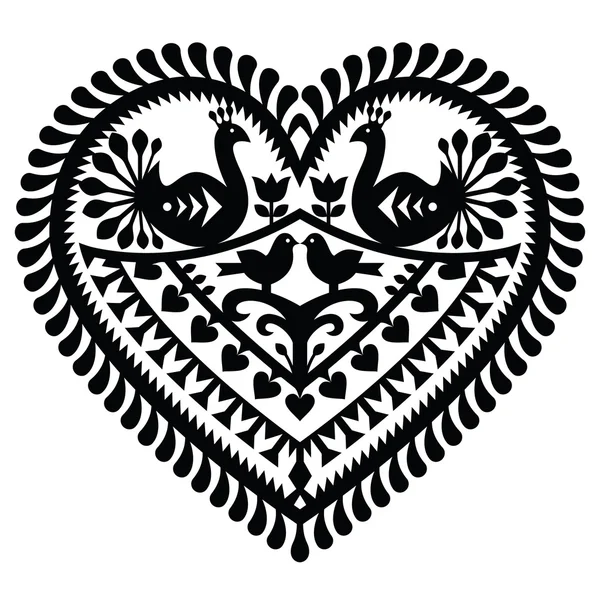 Poolse volkskunst hart patroon voor Valentijnsdag - Wycinanki Kurpiowskie (Kurpie Papercuts) — Stockvector