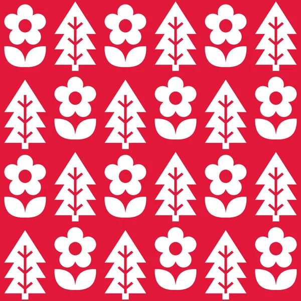 Floral Escandinavo Natal Arte Popular Padrão Vetor Sem Costura Branco — Vetor de Stock