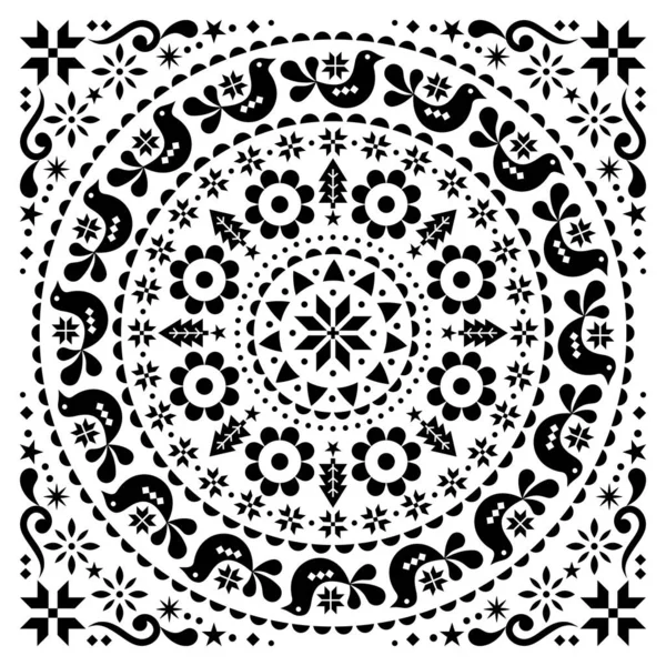 Crăciun Scandinav Folk Vector Design Mandala Iarnă Rotund Negru Alb — Vector de stoc