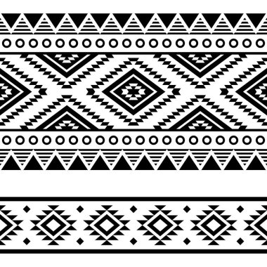 Aztek kabilesi geometrik dikişsiz vektör iki desen belirlendi, Navajo geometrik tasarımları siyah ve beyaz.