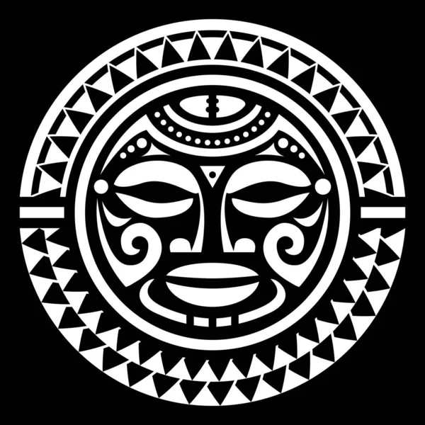 Polinesia Maorí Cara Tatuaje Vector Mandala Patrón Hawaiano Hombre Tribal — Vector de stock