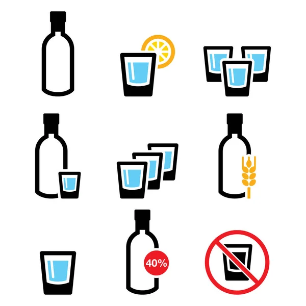 Vodka Shot Bottle Strong Alcohol Vector Icon Set Pub Drinking — Stock Vector