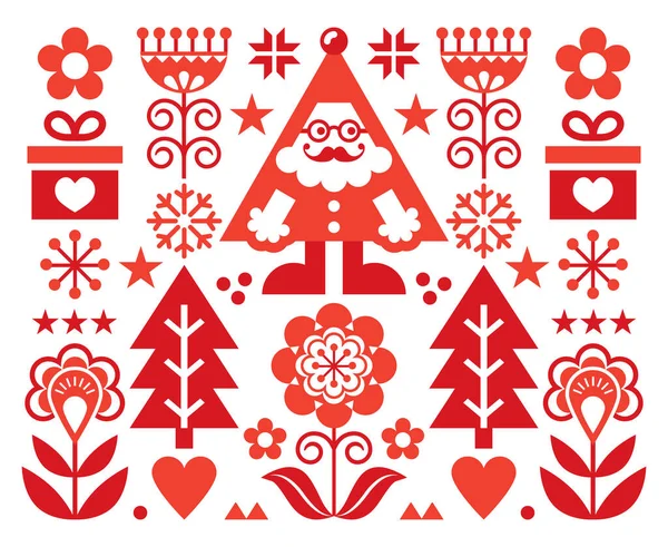 Kerstman Vector Wenskaart Ontwerp Scandinavische Folk Art Stijl Feestelijke Achtergrond — Stockvector