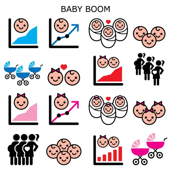 Baby Boom Baby Boomer Generation Vector Icons Set Increase Fertility — Stock Vector