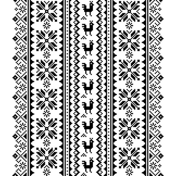 Ukrainian, Belarusian folk art vector seamless pattern in black and white, inspired by traditional cross-stitch design Vyshyvanka  