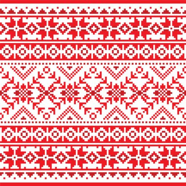 Kış ve Noel Fuar Adası tarzı geleneksel örgü örme vektörü kusursuz desen, retro Shetlands kırmızı kar taneleriyle tekrarlanan dizayn örüyor