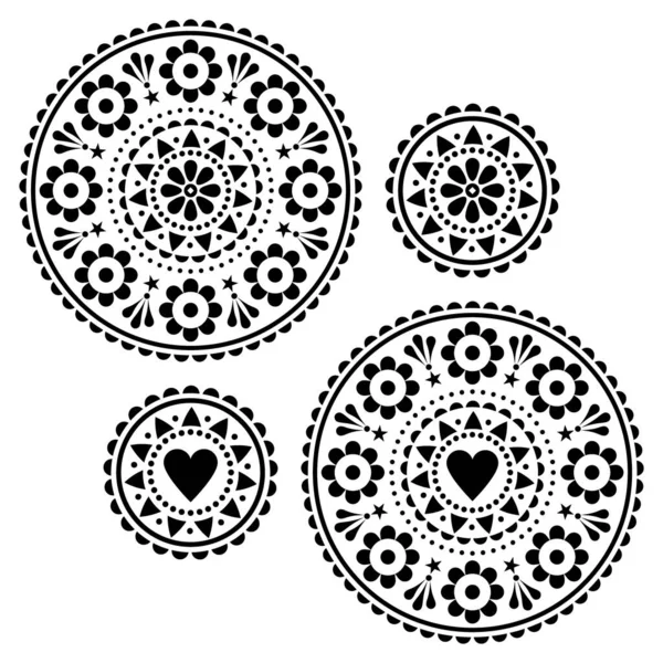 Set Design Mandala Vettoriale Stile Folk Scandinavo Biglietto Auguri Carino — Vettoriale Stock