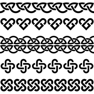 Irish Celtic vector knots and braids - seamless patterns collection, border and frame design, perfect for greeting cards, St Patrick's Day celebration