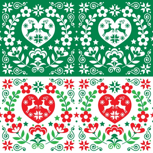 Modèle Sans Couture Vectoriel Scandinave Noël Vert Rouge Style Art — Image vectorielle