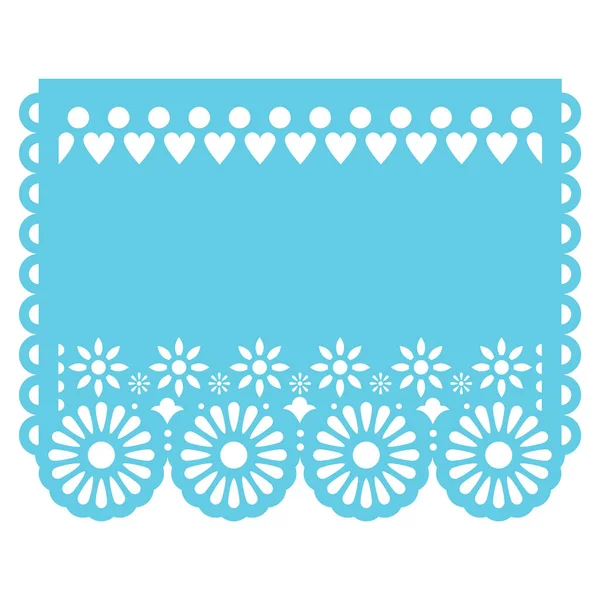 Papel Picado Vector Template Design Aqua Blue Mexican Cutout Paper — Stock Vector