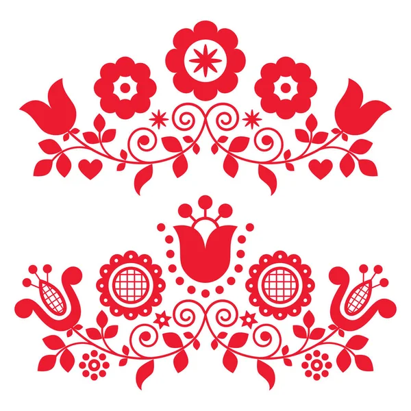 Polnische Volkskunst Vektor Design Kollektion Mit Blumen Perfekt Für Grußkarte — Stockvektor