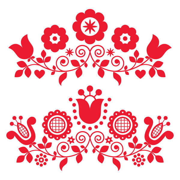 Коллекция векторного дизайна польского народного искусства с цветами идеально подходит для поздравительной открытки или свадебного приглашения